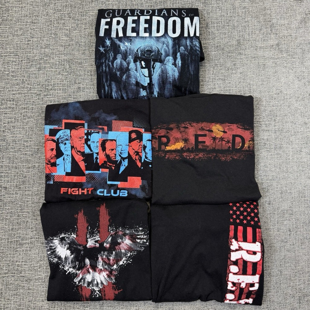Grunt Style T Shirt Mens Medium Black American Flag Military USA Lot Of 5